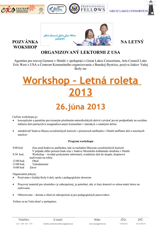 Pozvanka na letny workshop ROLETA 2013