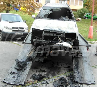 zhorene auto Škoda Fabia