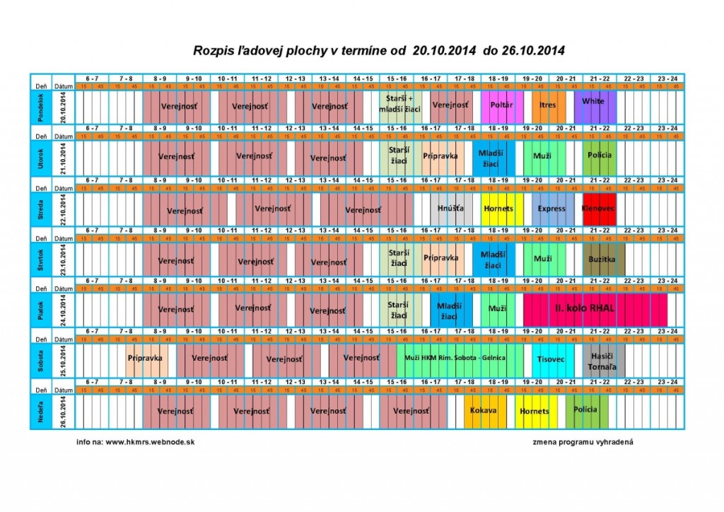 Rozpis ľadu 20 - 26 oktobra 2014