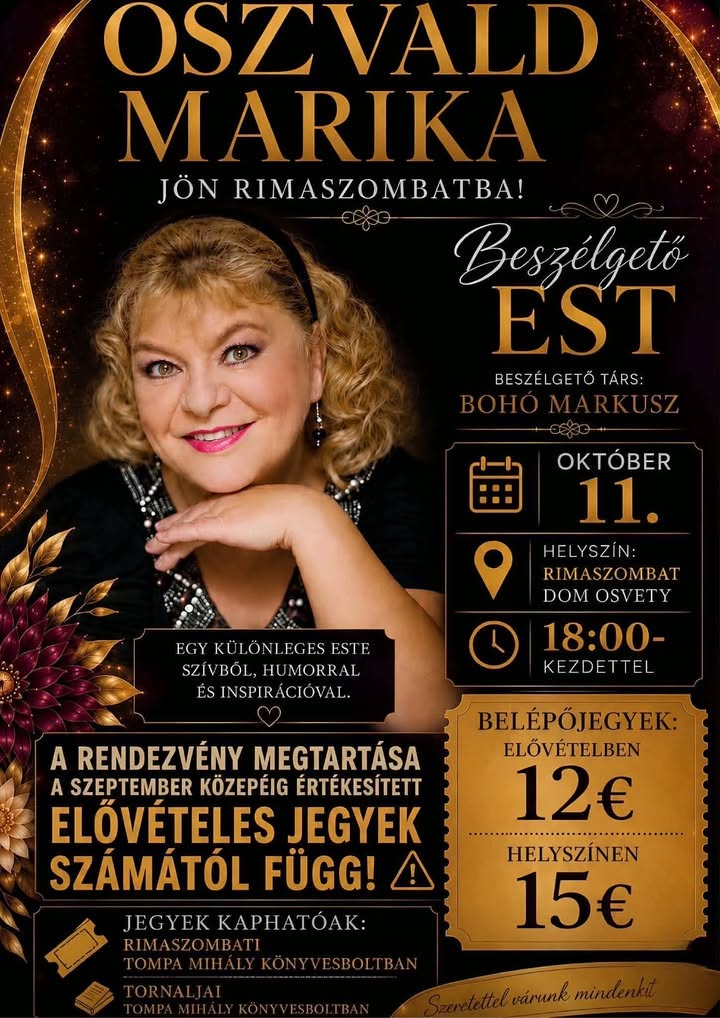 Plagát na besedu s Oszvald Marikou