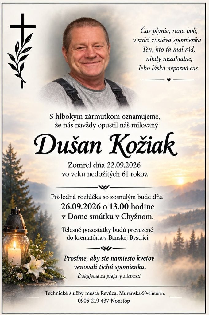 Dušan Kožiak, posledná rozlúčka 26. septembra 2026 v Chyžnom