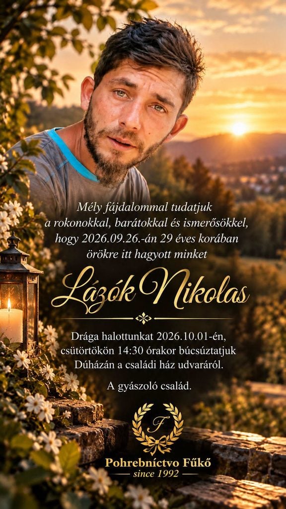 Lázók Nikolas, posledná rozlúčka 1. októbra 2026 v Dúžave