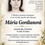 Parte – smútočné oznámenie Márie Gordianovej, posledná rozlúčka 19. septembra 2026 v Revúcej