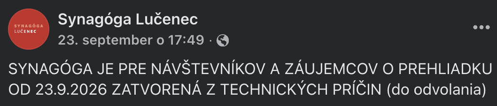oznam o zatvorení synagģy Lučenec