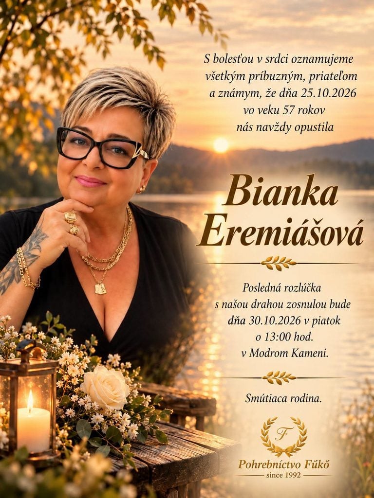 Smútočné oznámenie, Bianka Eremiášová († 57)