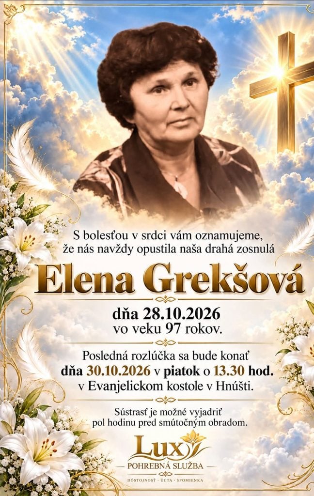 Smútočné oznámenie, Elena Grekšová