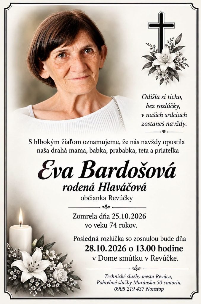 Smútočné oznámenie, Eva Bardošová