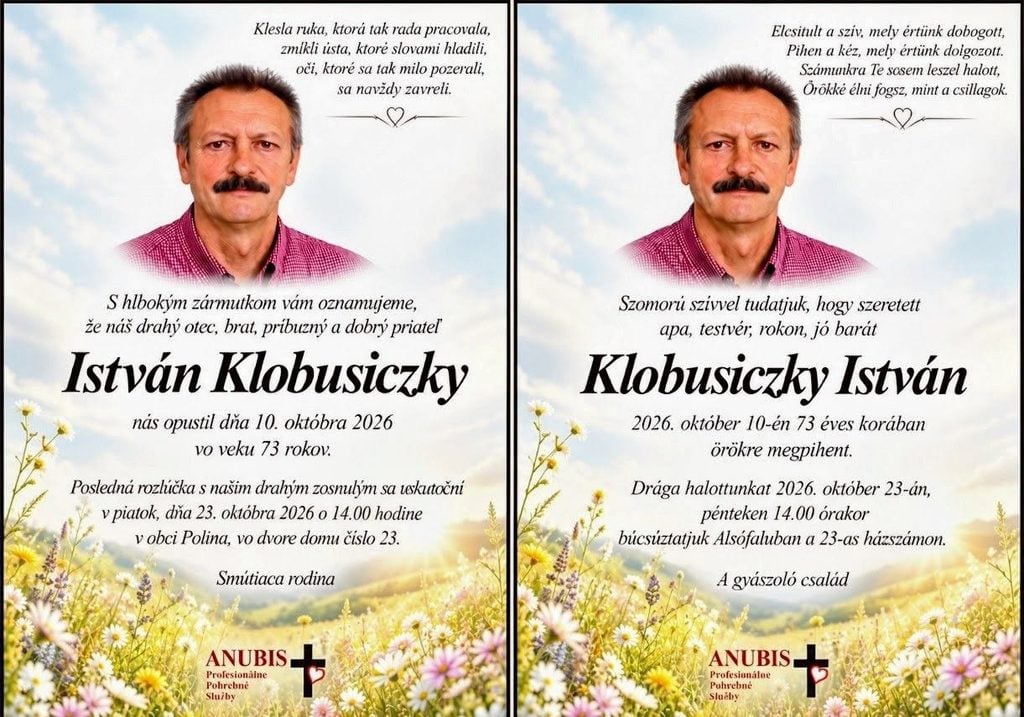Smútočné oznámenie, István Klobusiczky 