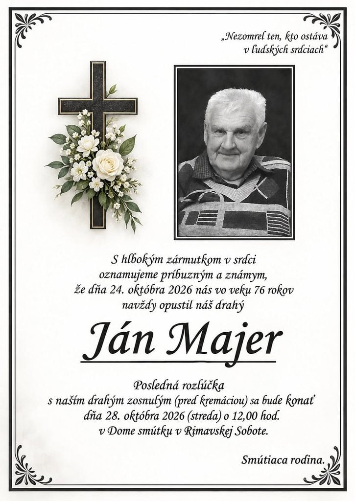 Smútočné oznámenie, Ján Majer