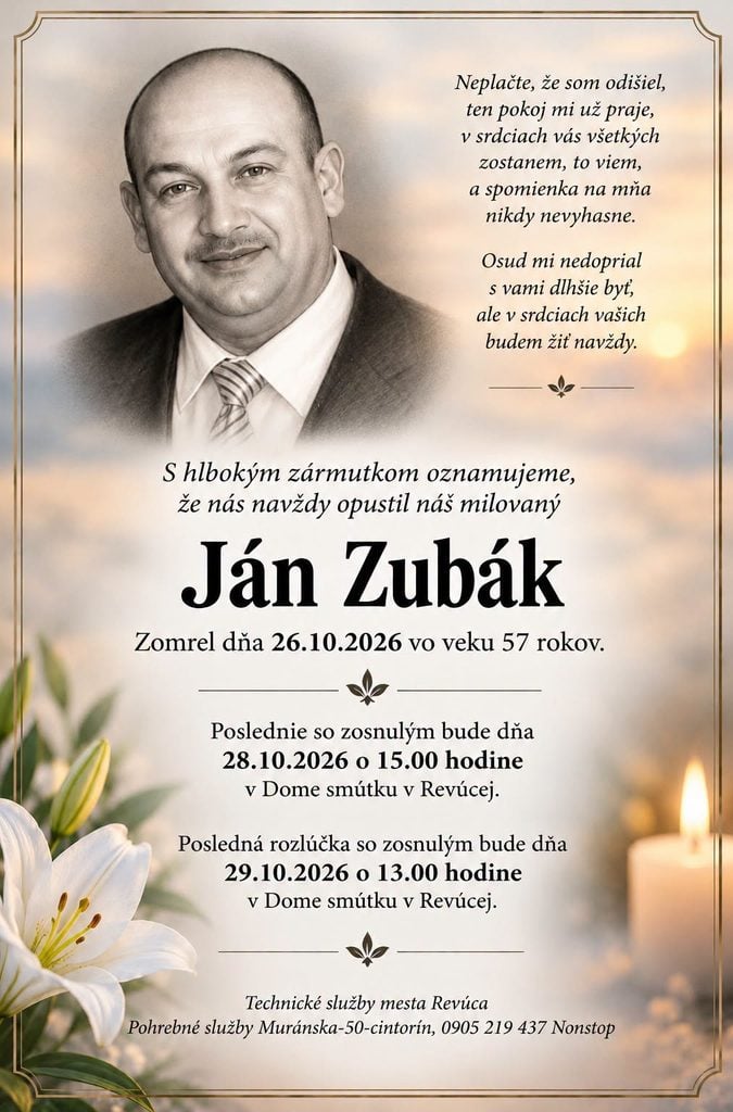 Smútočné oznámenie, Ján Zubák († 57)