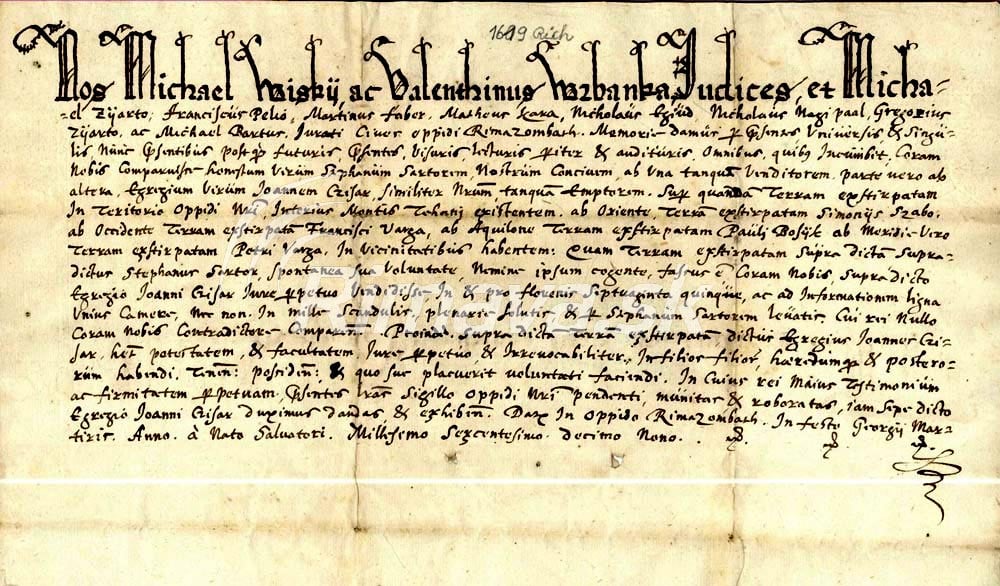 Historická listina z 24. apríla 1609