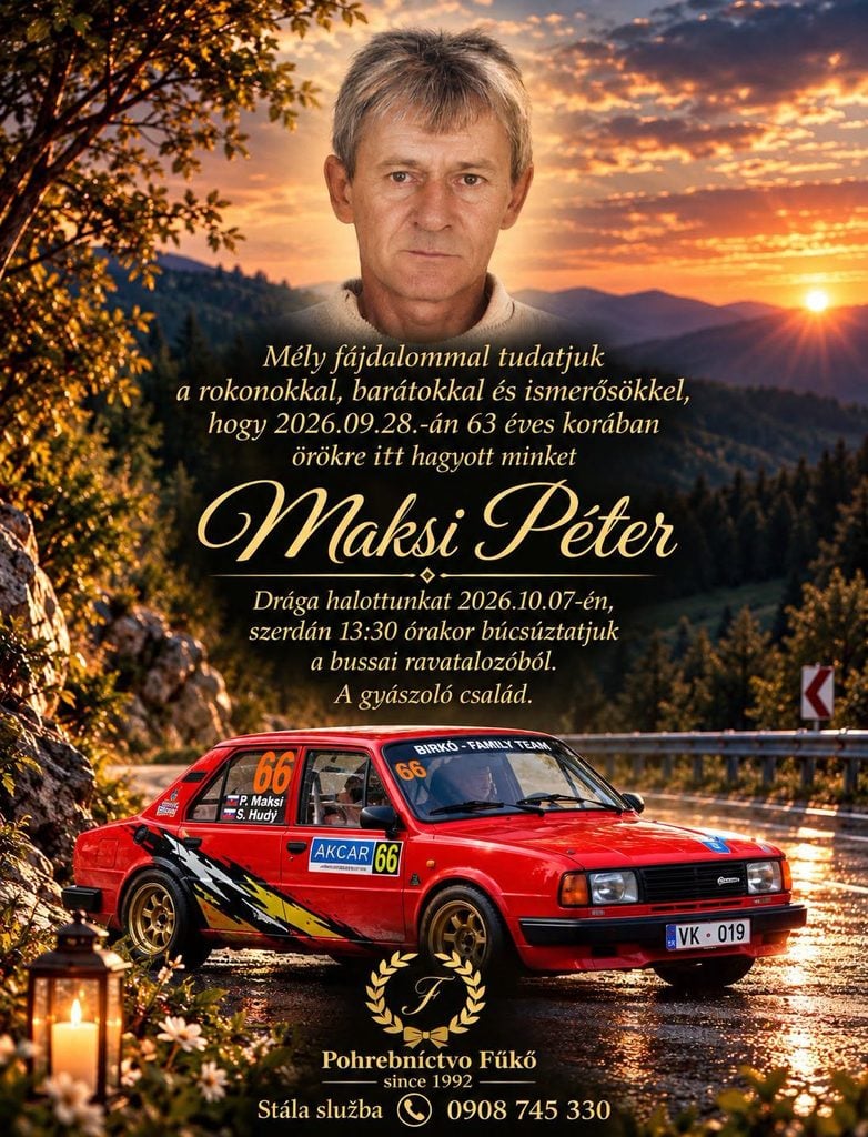 Parte – Maksi Péter, posledná rozlúčka 7. októbra 2026 o 13:30 hod. v dome smútku v Bušinciach.