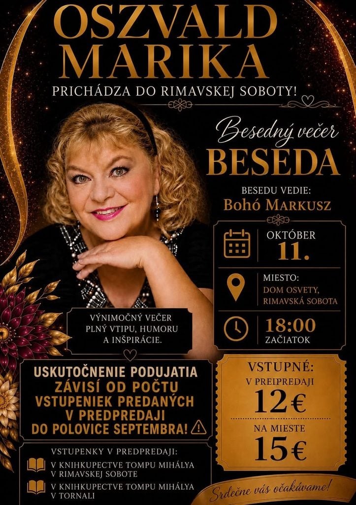 Plagát na besedu s Oszvald Marikou