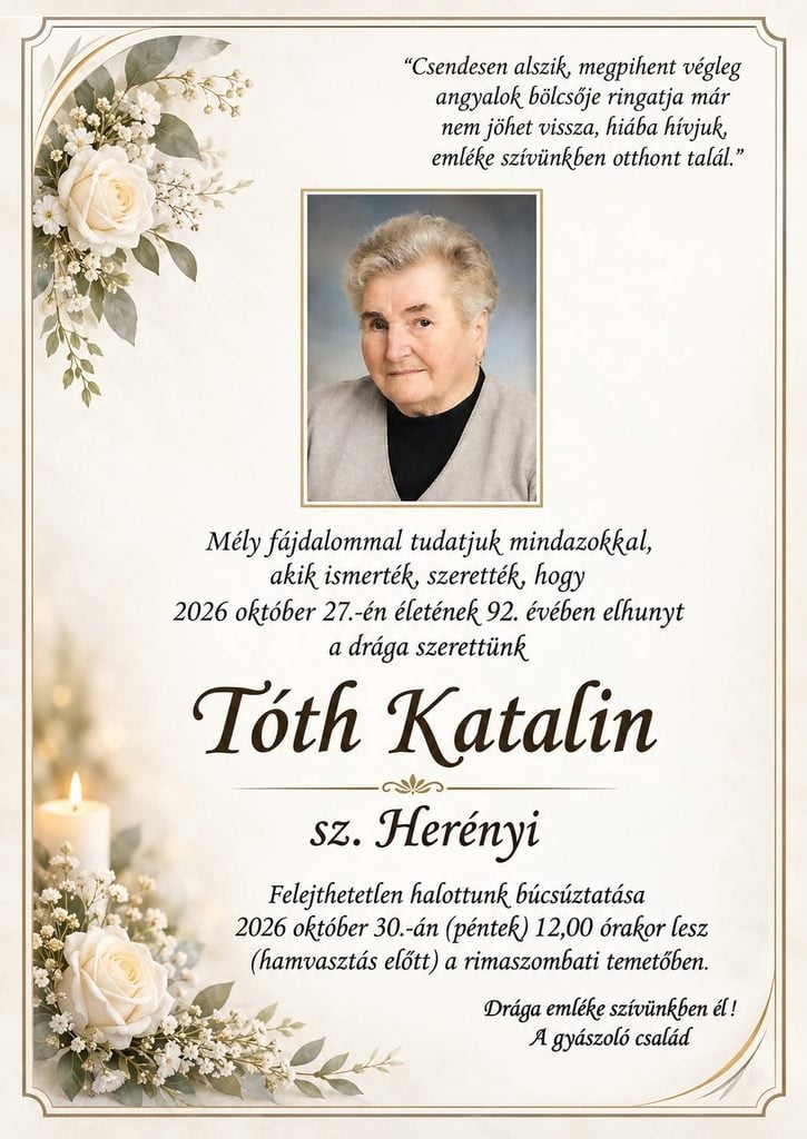 Smútočné oznámenie, Tóth Katalin (