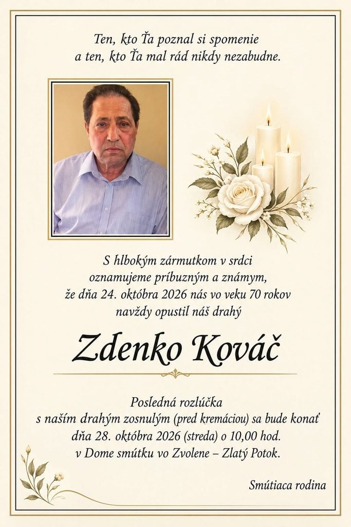 Smútočné oznámenie, Zdenko Kováč 